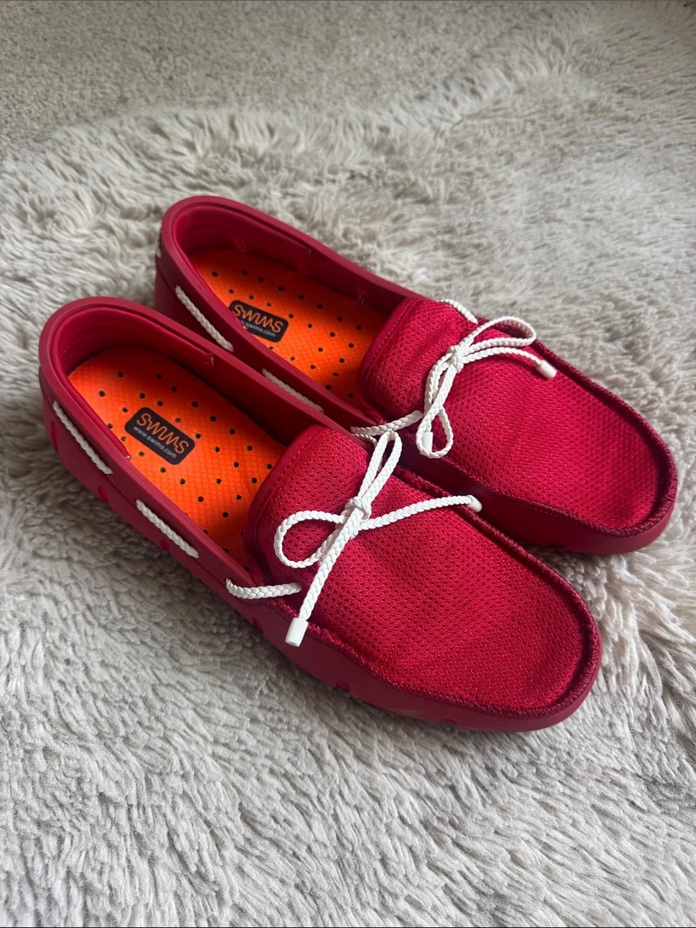 SWIMS Signal Red & White Braided-Tie Loafer